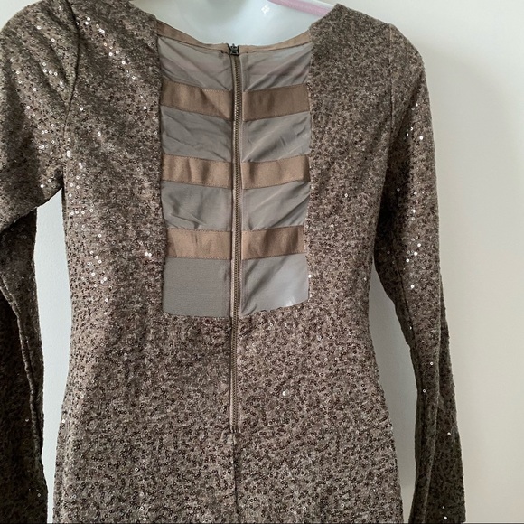 Alice and Olivia Chocolate Sequin Mesh Back Cocktail Dress - Picture 8 of 10